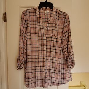 Kut from the Kloth pink plaid sheer blouse, xl